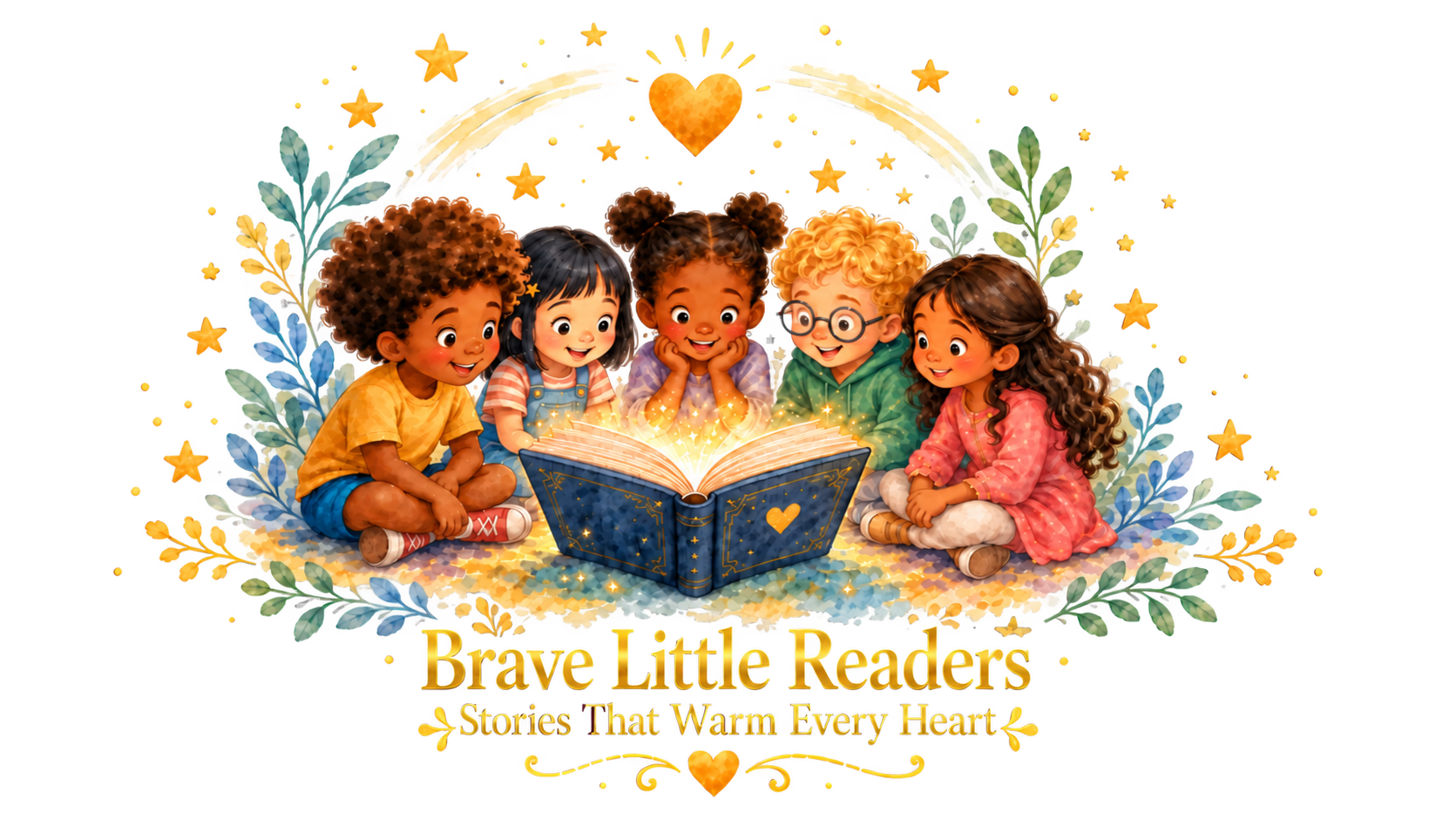 Brave Little Readers: children reading together from a magical storybook